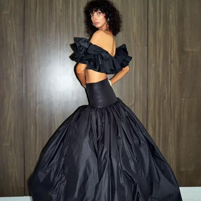 Jupe de bal noire WDPL taille haute maxi élégante pour occasions formelles soirées et mariages