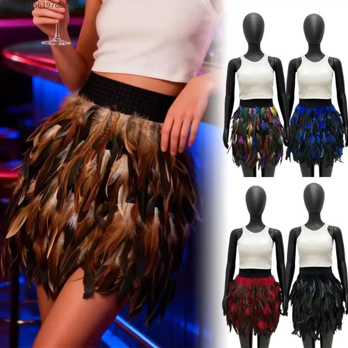 Jupe courte à plumes pour femme, idéale pour les soirées, bals de promo, Halloween, mascarades, bars punk, festivals, carnavals et spectacles sur scène