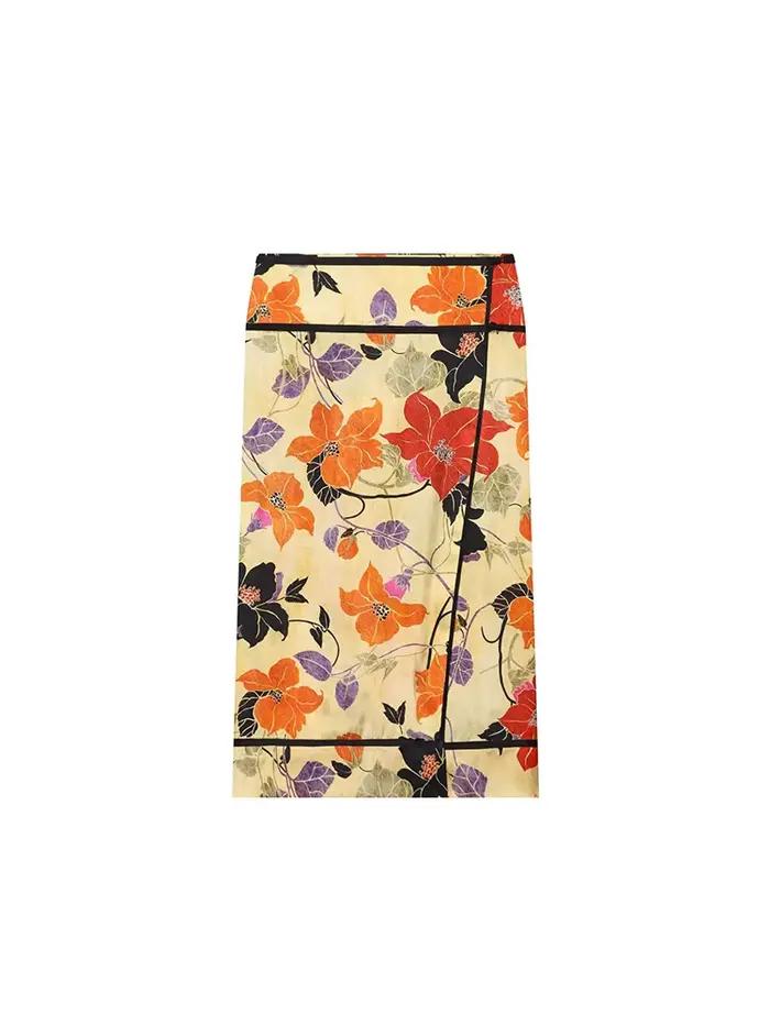 Jupe midi élégante en satin imprimé pour femme