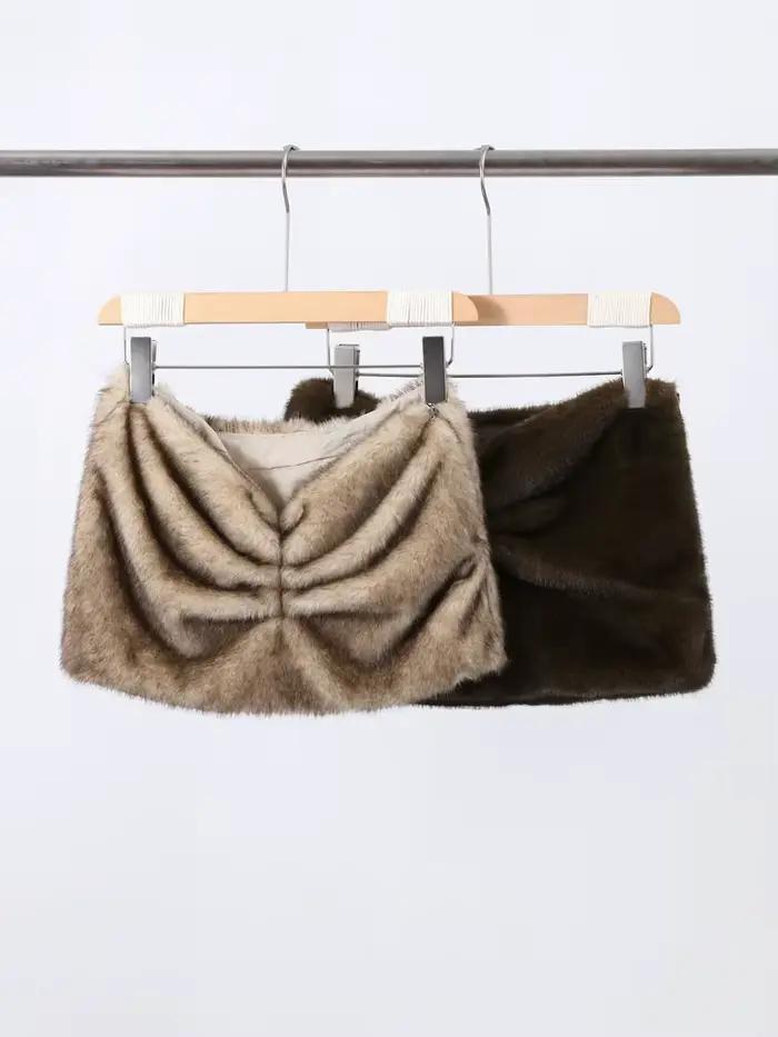 Jupe en fausse fourrure plissée chic pour femmes, mini jupe sexy et confortable pour soirées et carnavals automne-hiver 2025