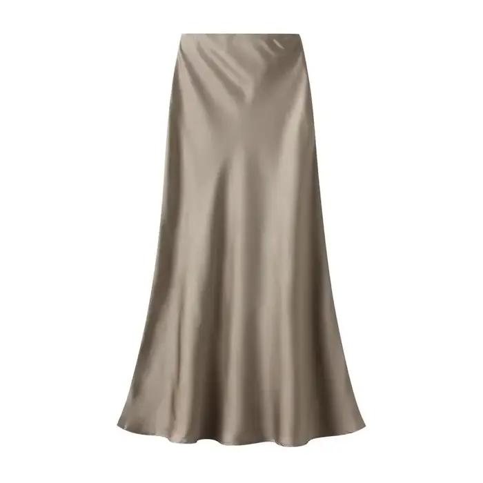 Femme 2025 jupe en Satin femmes taille haute jupes longues