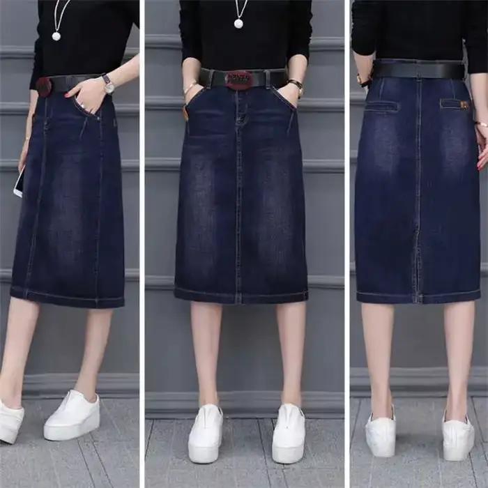 Cowboy jupe midi mi-longue 2025 nouveau printemps été Denim enveloppé hanche taille haute fendue a-ligne