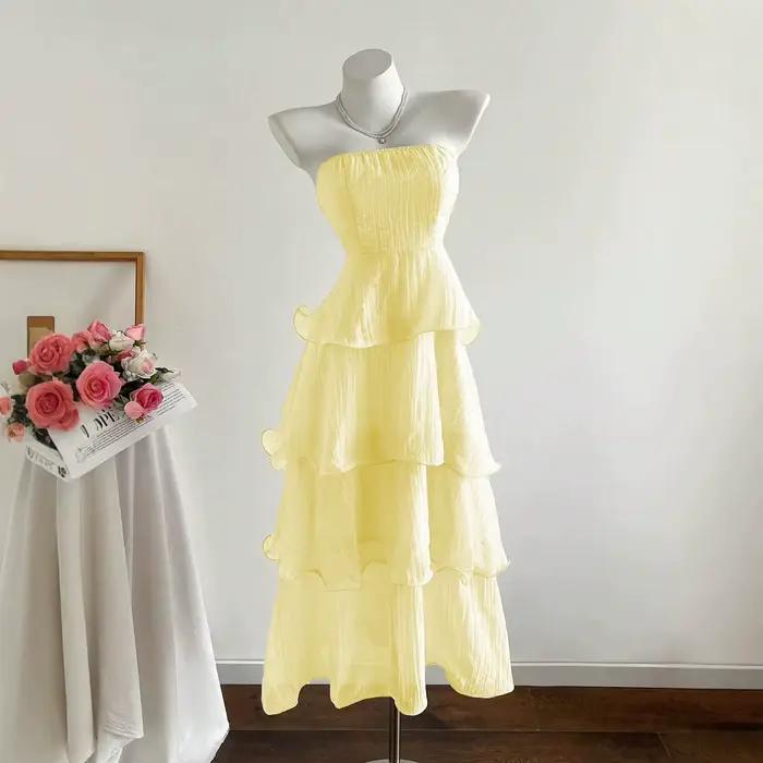 Jupe mi-longue amincissante plissée couleur unie style princesse