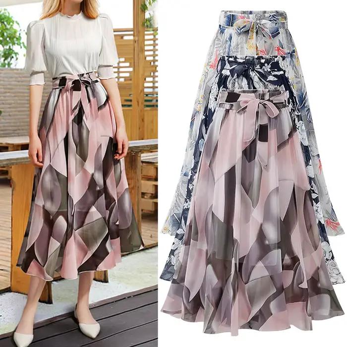 Jupe longue en mousseline florale d'été pour femme