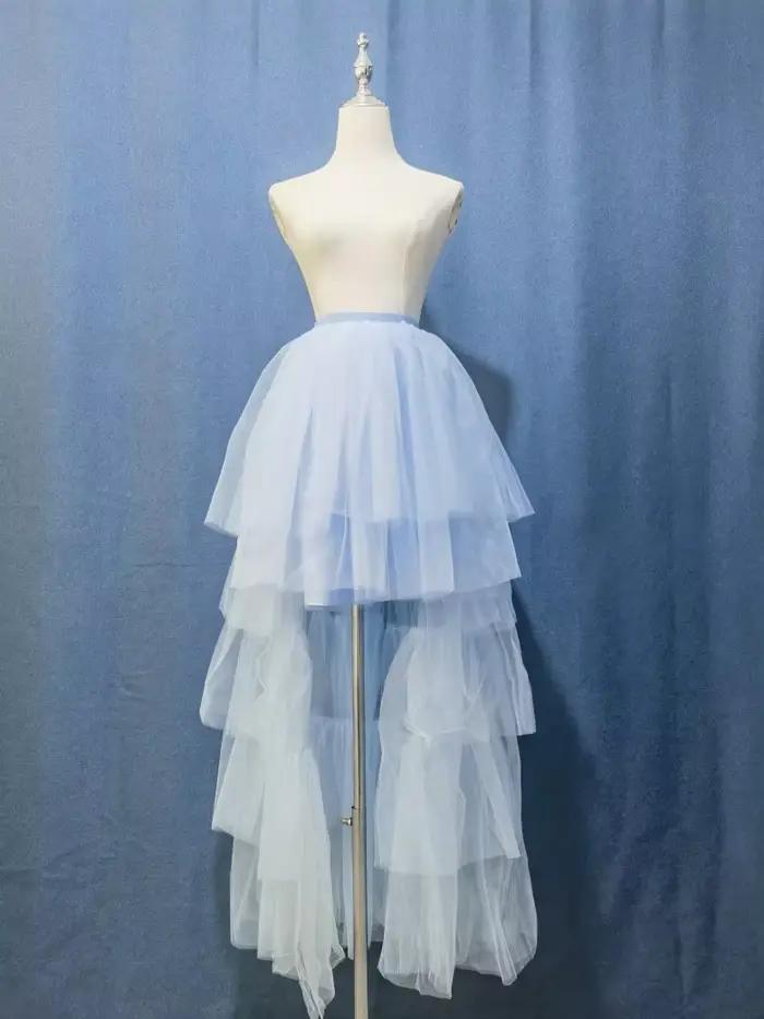 Jupe de soirée tutu chic noire bouffante asymétrique en tulle superposé pour femme