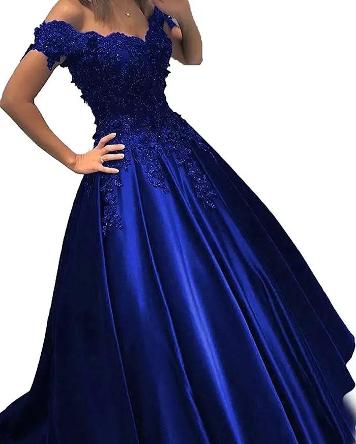 Robe de Mariée Gothique Bleu Royal à Manches sulfet Traîne dans le Dos