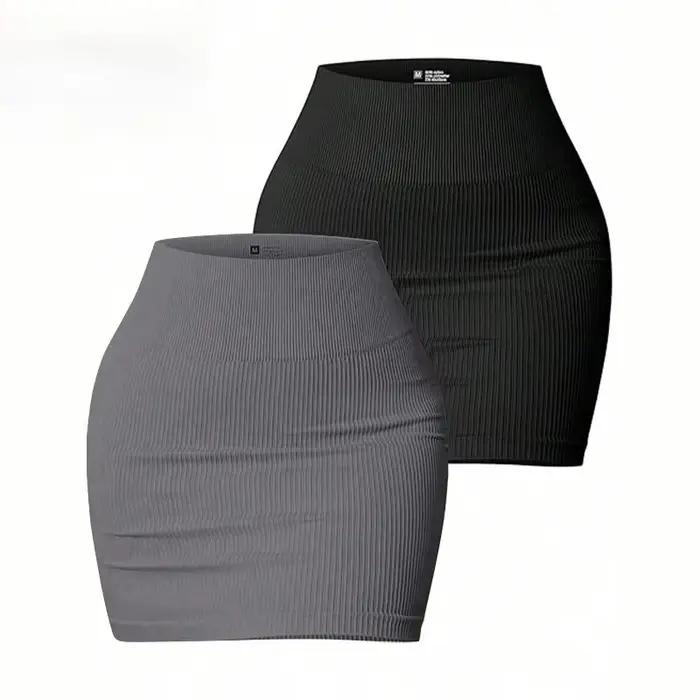 Jupe courte moulante côtelée sans couture taille haute pour femme