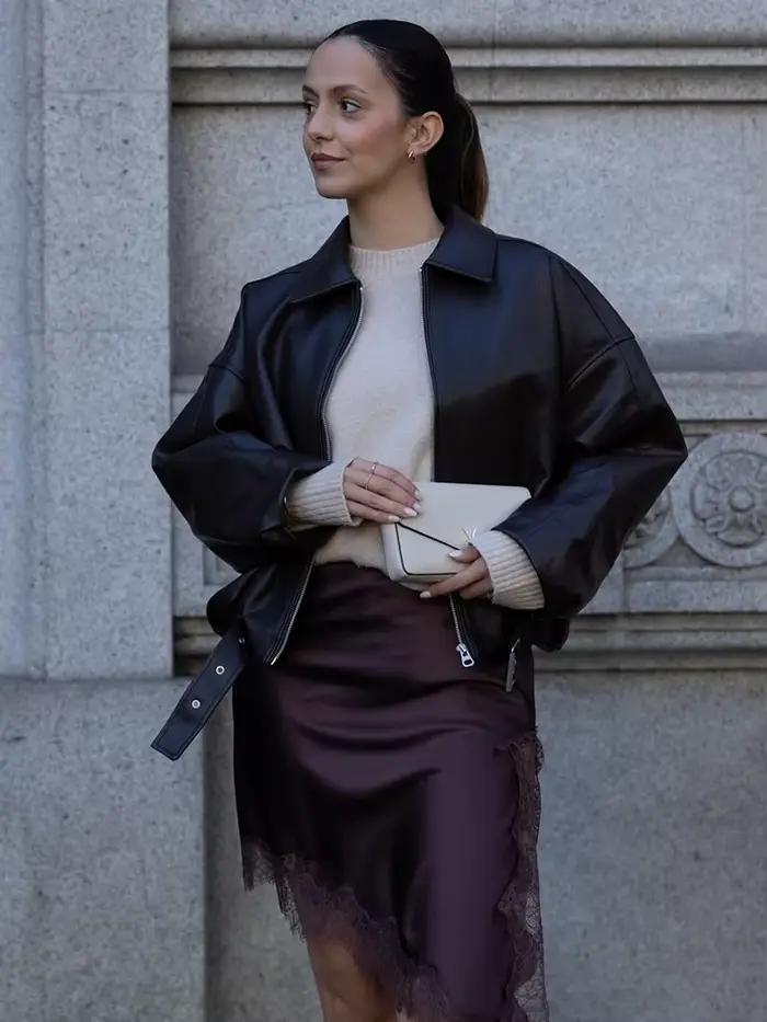 HH femmes nouvelle mode polyvalent Simple asymétrique dentelle jupe femme élégante Sexy soie Satin Texture taille