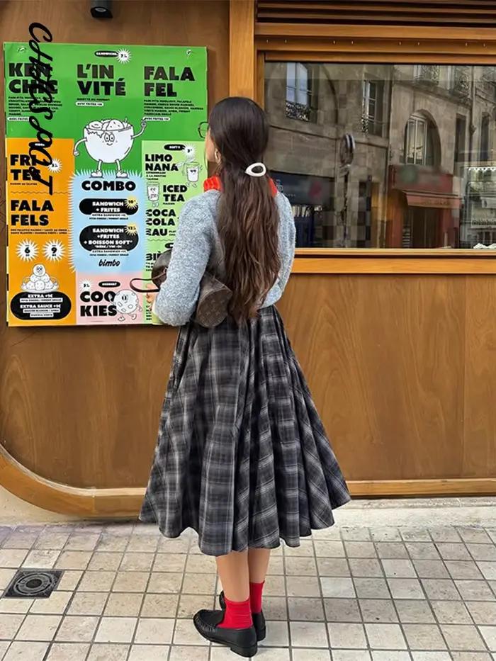 Jupe circulaire imprimée à carreaux pour femmes