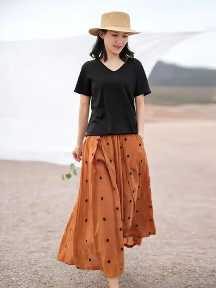 Jupe femme brodée à pois longues jupes Maxi pour femmes Chic et élégant Y2k Vintage vêtements tendance 2025 Harajuku pas cher V