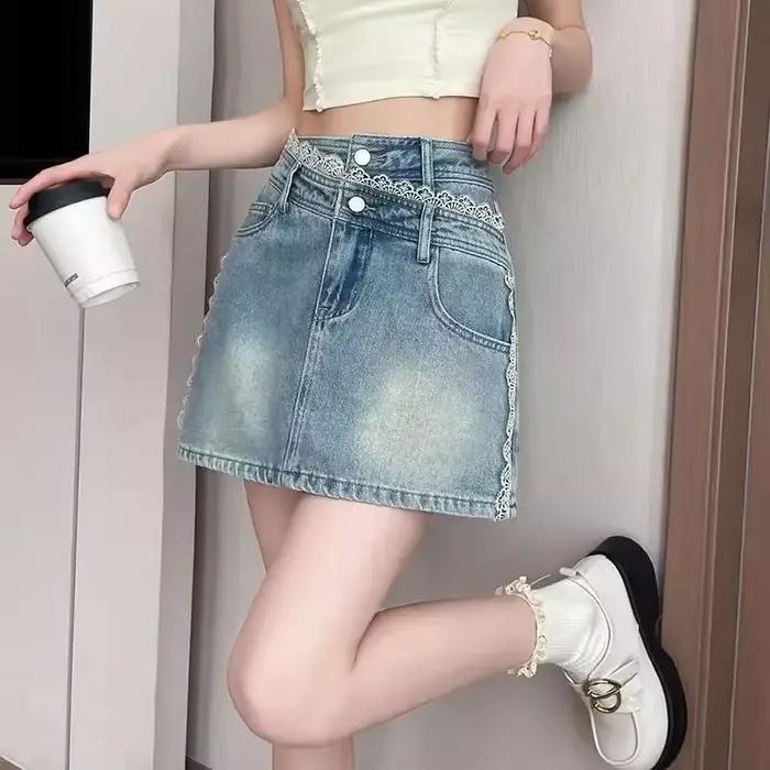 Femme Denim jupe courte épissage mignon taille haute jean jupes pour femmes qualité Harajuku vêtements tendance 2025 Chic et élégant