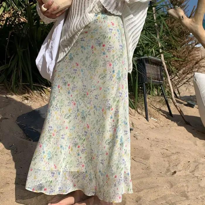 Jupe midi évasée taille haute à imprimé floral pour femme