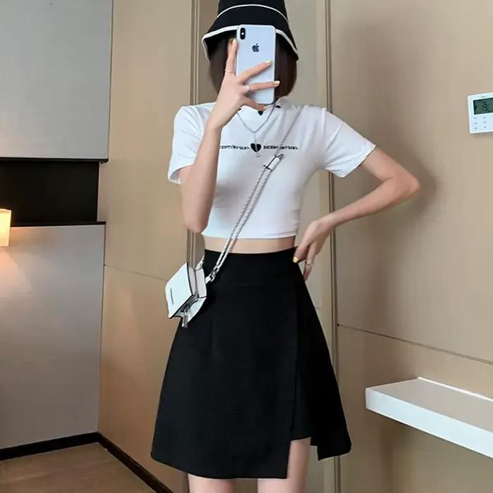 Jupe courte ZOCI pour femme grande taille noire fendue asymétrique coupe trapèze mini jupe d'été streetwear sexy fermeture éclair hautes occasions estivales