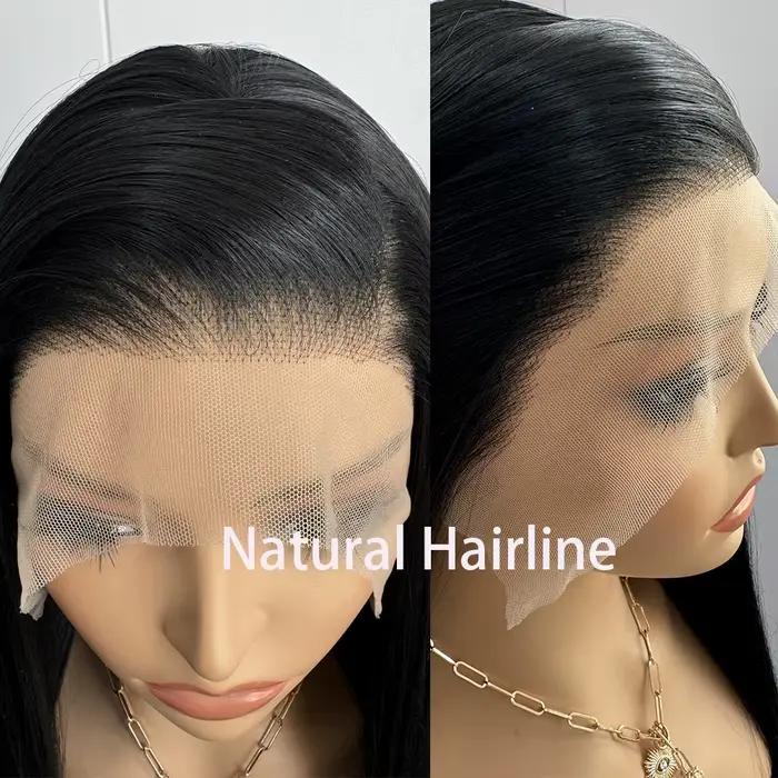 Perruque Lace Front Wig synthétique lisse noire 13x4, perruque longue en soie lisse de haute qualité pour femmes, perruque de Cosplay à usage quotidien