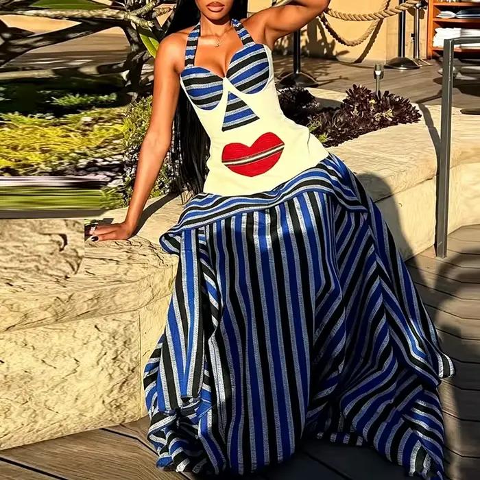 Ensemble jupe haut sexy à col halter et jupe asymétrique en fibre de polyester pour femmes, tenue élégante pour soirées et occasions spéciales