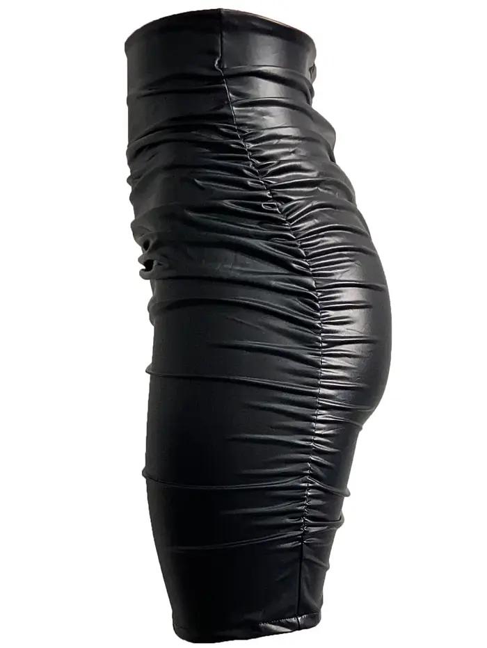 Femmes Sexy jupe en polyuréthane dame maigre taille haute noir Faux cuir