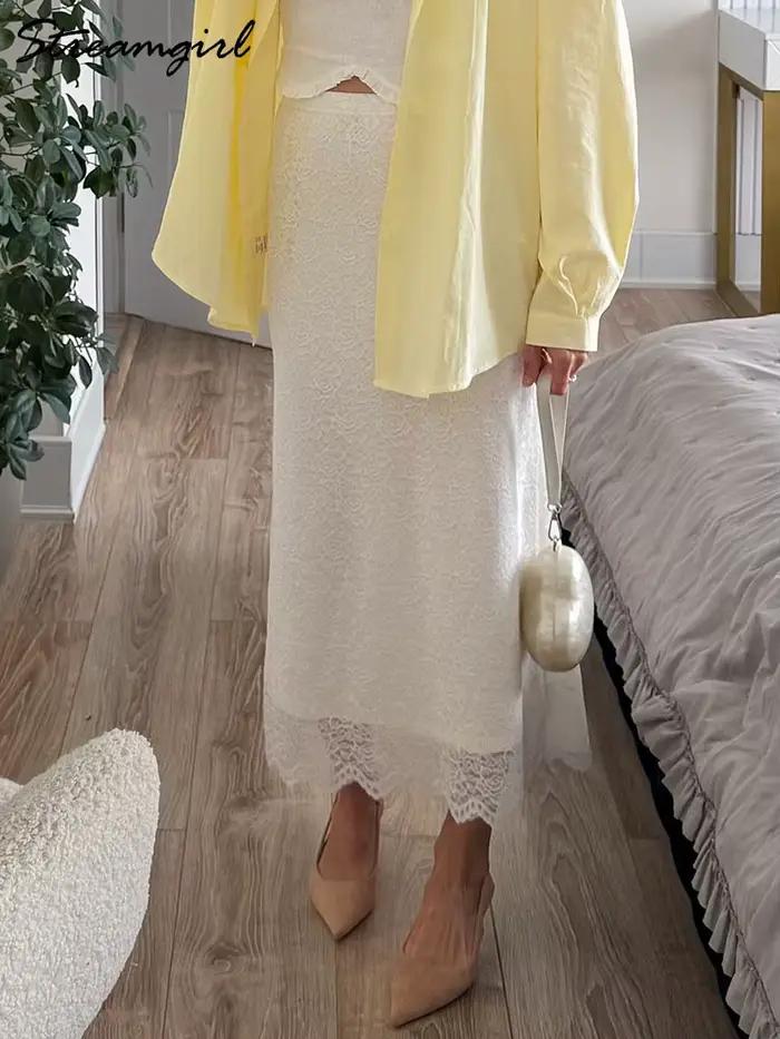 Jupe en dentelle blanche Maxi moulante femmes été tenue de bureau jupes formelles élégantes