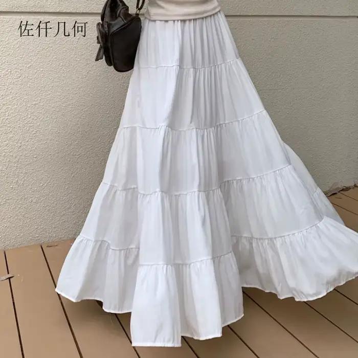 Jupe coréenne mi-longue en Lycra et Polyester pour femmes junior, silhouette empire décontractée, printemps et été, pour rentrée scolaire et sorties