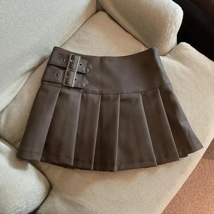 Jupe XS-3XL Y2K en faux cuir plissée pour femmes, décontractée et vintage, coupe haute, mini jupe, polyester, détails écharpes, pour festivals de musique et soirées spéciales