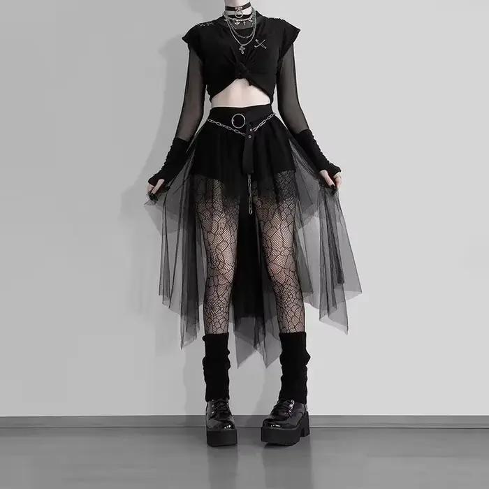 Jupe taille haute en fil de filet irrégulier pour femmes