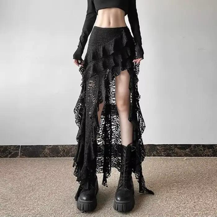 Jupe gothique années 2000 en acétate et polyester pour femmes, style décontracté, Gyaru Kpop, Streetwear, longue et asymétrique, pour les occasions spéciales ```