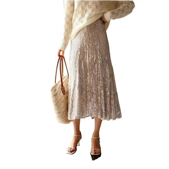 Jupe longue OLrain sirène à sequins en polyester et élasthanne pour femmes automne hiver 2026 soirée gala mariage