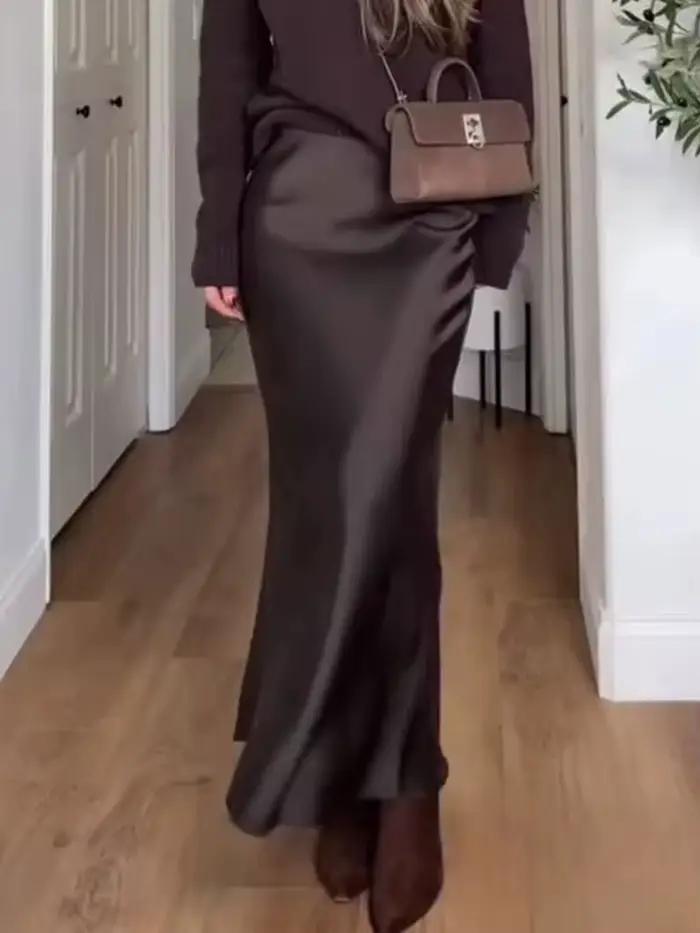 Jupe midi en satin à pois noirs et blancs pour femme HH