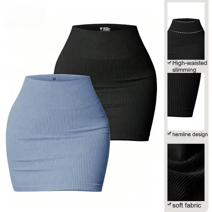 Jupe courte moulante côtelée sans couture taille haute pour femme