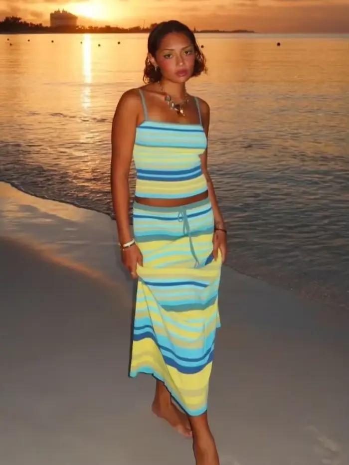 Ensemble jupe taille basse rayée chic pour femme