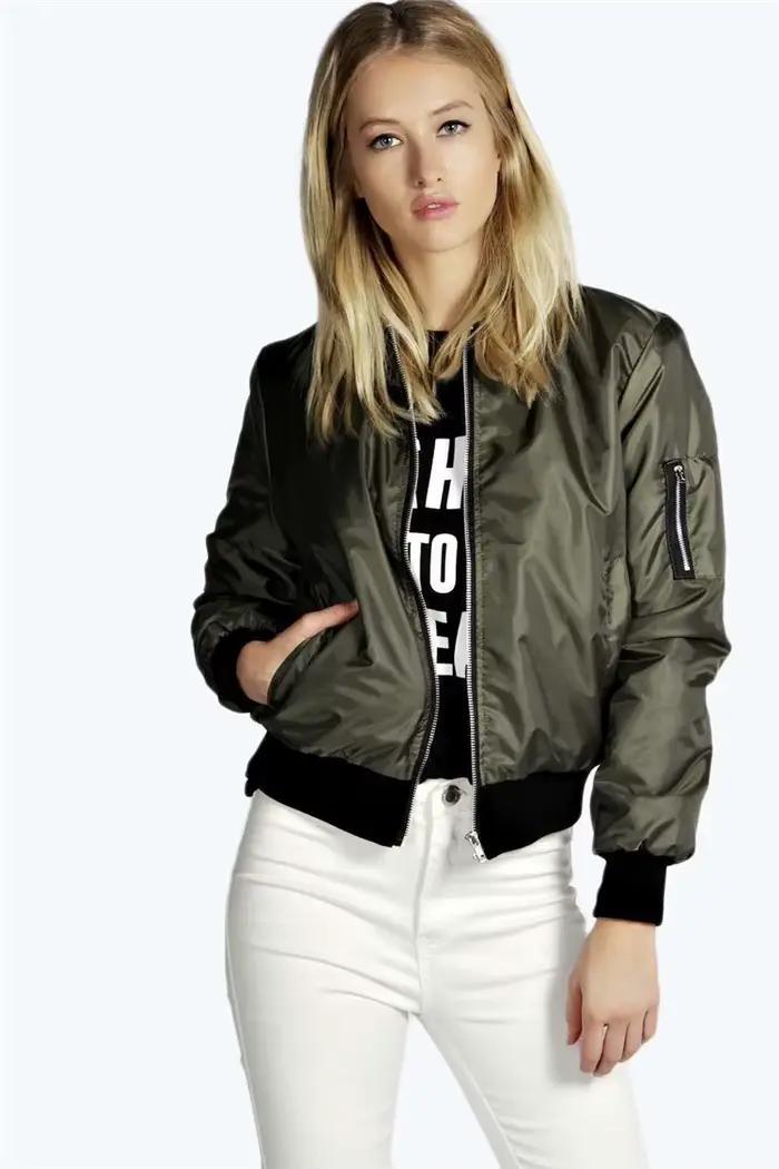 Automne nouvelles vestes courtes pour femmes Vintage haute rue col rond Bomber femme mode fermeture éclair à manches longues manteau femme