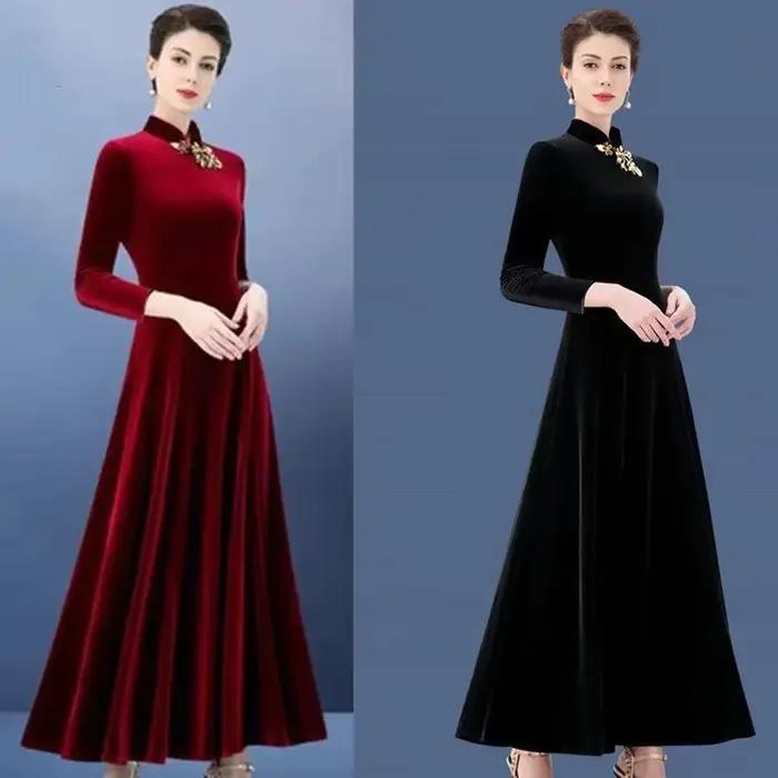 Robe Maxi en Velours localité à Manches sulfpour Femme, Style Ethnique, Nouvelle Mode Éducative, Printemps et Automne