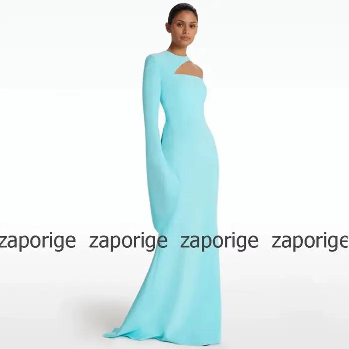 Robes de Thanksgiving turquoise pâle, robe sur mesure en jersey, robes sirène et trompent, robes longueur thé à une épaule