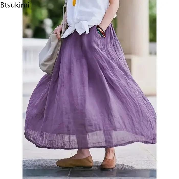 Jupe longue vintage polyester décontractée pour femmes couleur unie polyvalente printemps été automne occassions spéciales