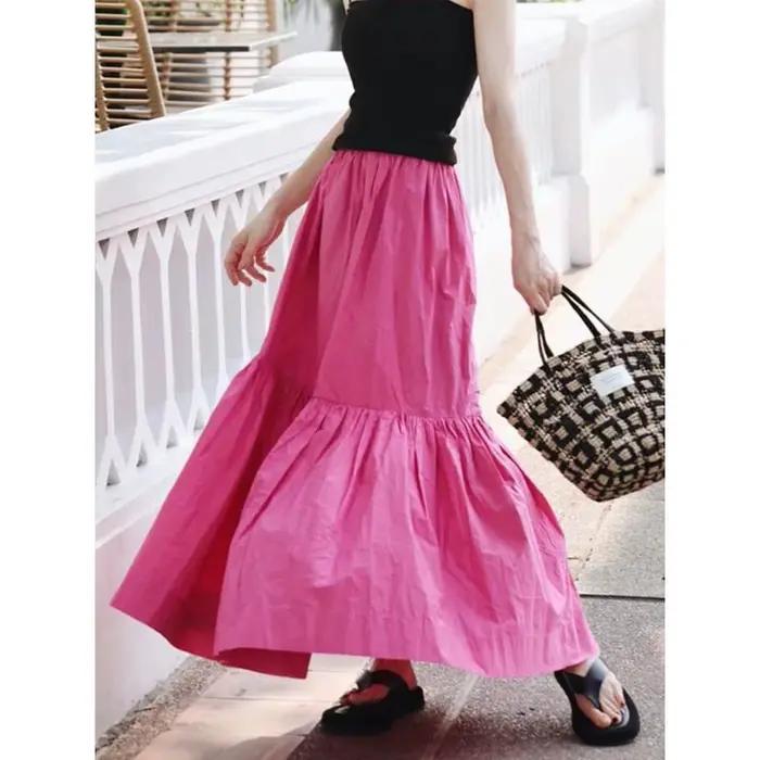Nicemix Style coréen Rose rouge jupe pour les femmes été français haut de gamme taille haute ample décontracté a-ligne minceur grandes jupes longues