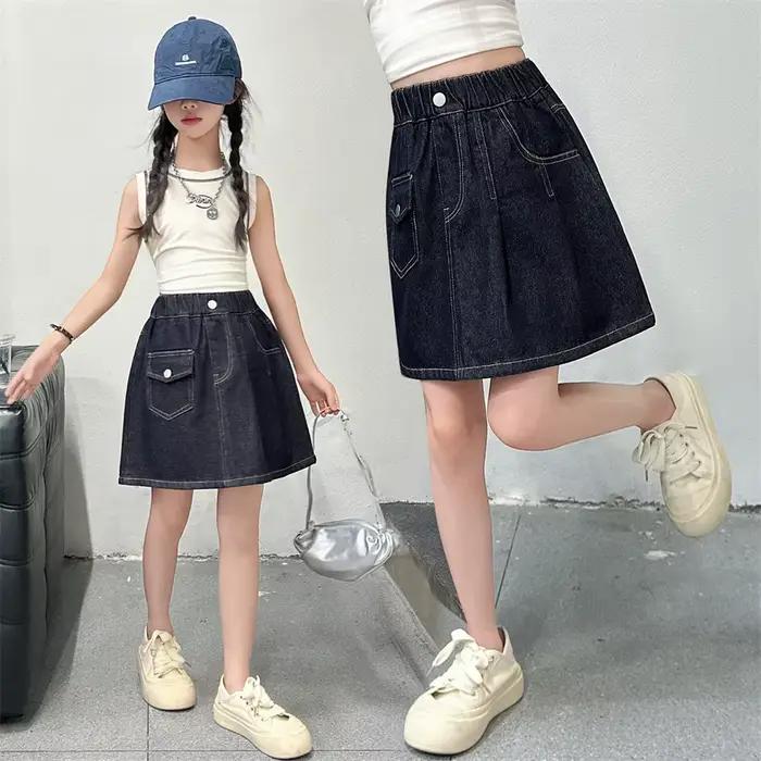 Jupe en jean vintage bleu foncé tendance pour adolescentes