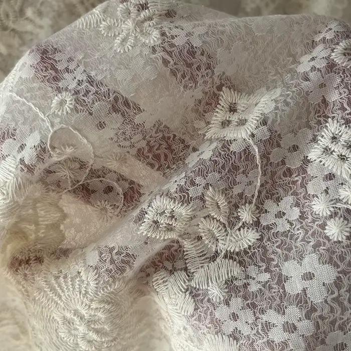 Tissu en dentelle et maille brodée florale, pour robe de mariée, jupe, tissu fait à la main, matériel de couture