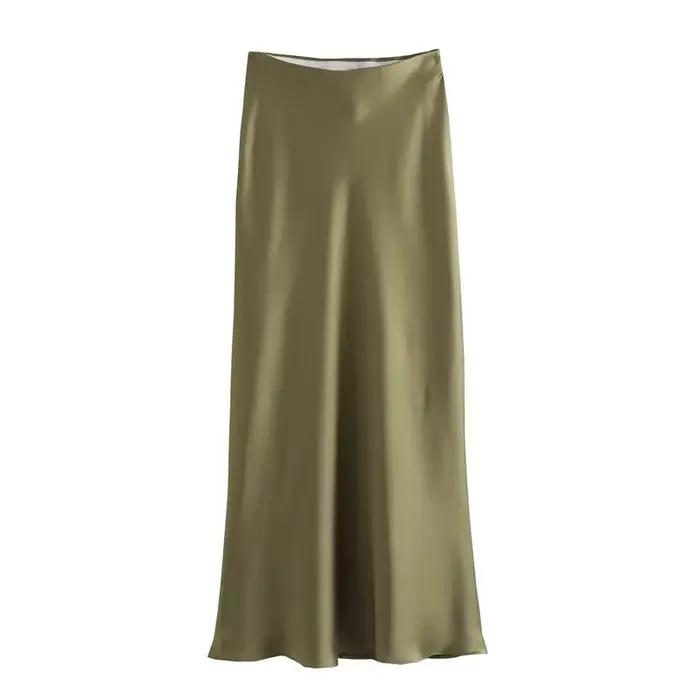 Jupe Taille Haute en Satin Polyestère Pour Femmes Occasions Professionnelles Et Décontractées