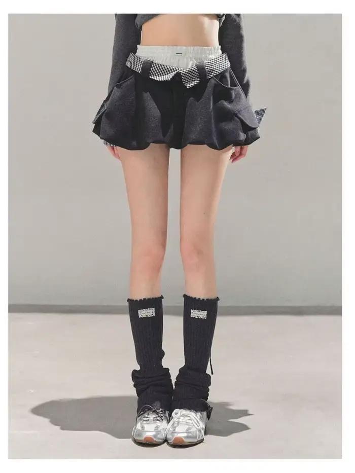 Femme Boule Bouffante Mini Jupe-Plaid Noeud Détail