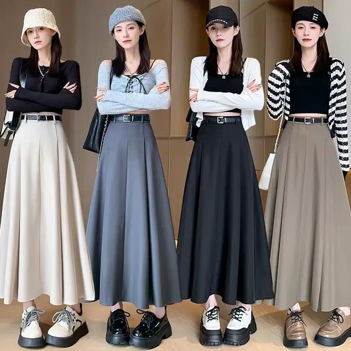 Jupe Longue Plissée Noire Élégante de Style Coréen pour Femme Occasions Spéciales Bureau Événements Formels Tenue Chic