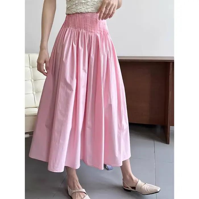 Vêtements plissés roses pour femmes, nouveau design, niche, taille haute, longueur moyenne, grande jupe parapluie, début du printemps
