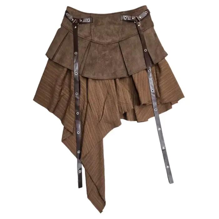 Jupes Courtes Femme Plissées Coupe Trapèze Taille Élastique Irrégulières Vintage Élégantes Épissées Y2K Streetwear Travail Sexy Printemps 2026