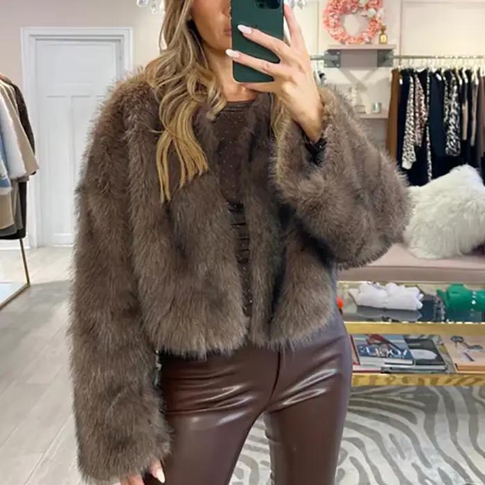 Veste femme femmes mode moelleux fausse fourrure manteau pour femmes hiver élégant à manches longues veste blanc rose haute rue vêtements d'extérieur