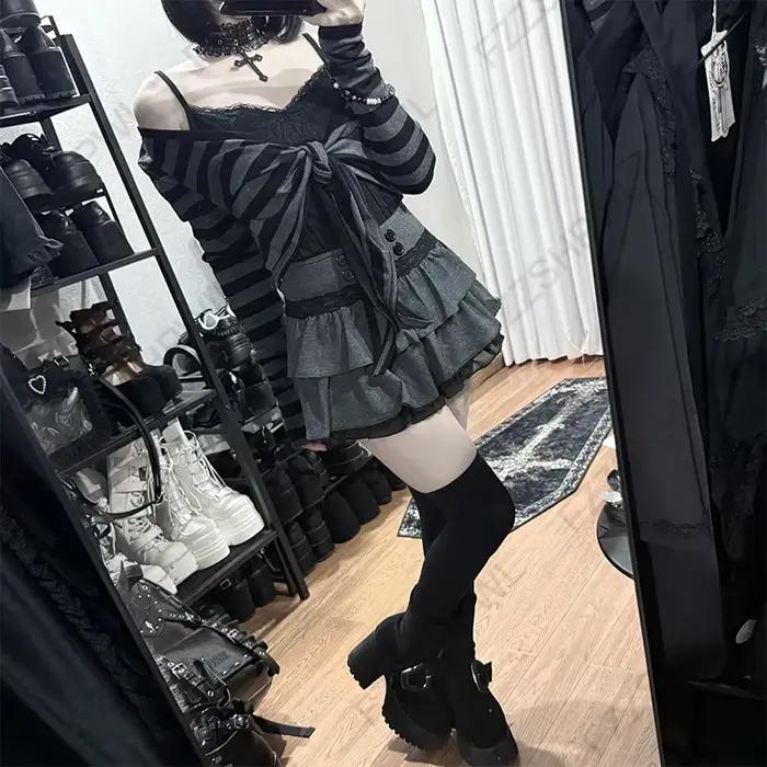 Mini-jupe gothique Lolita Jirai Kei pour femme