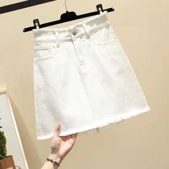 Jupe en jean taille haute pour femme, jupe courte A-Line, printemps et été