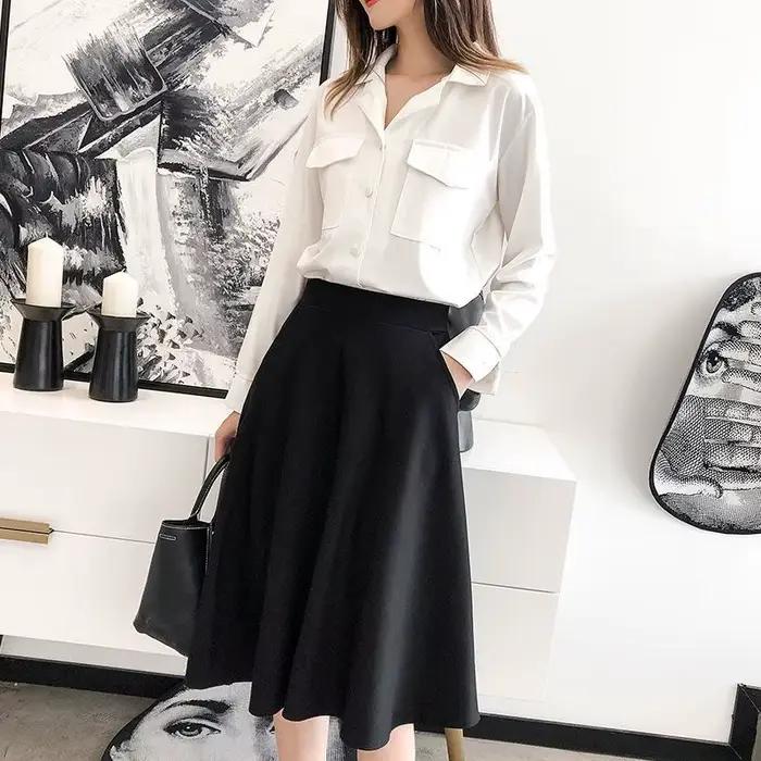 Jupes féminines à genoux longueur taille élastique jupe femme à volants mode coréenne pas cher vêtements chics et élégants tendance 2025 luxe