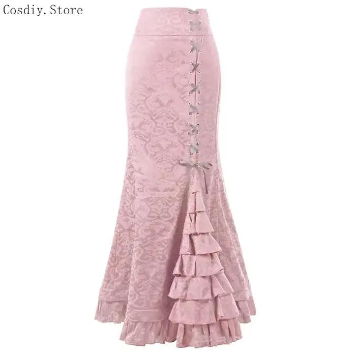 Jacquard sirène jupe moulante Vintage Maxi étage femmes à lacets