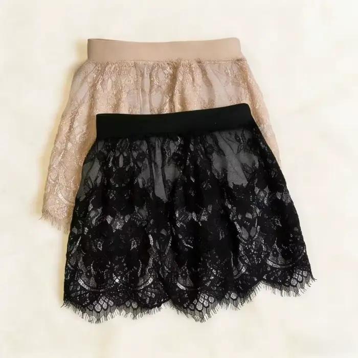 Mini-jupe Sexy dentelle transparente maille jupe chemise Extender femmes été Mini noir blanc courte Micro