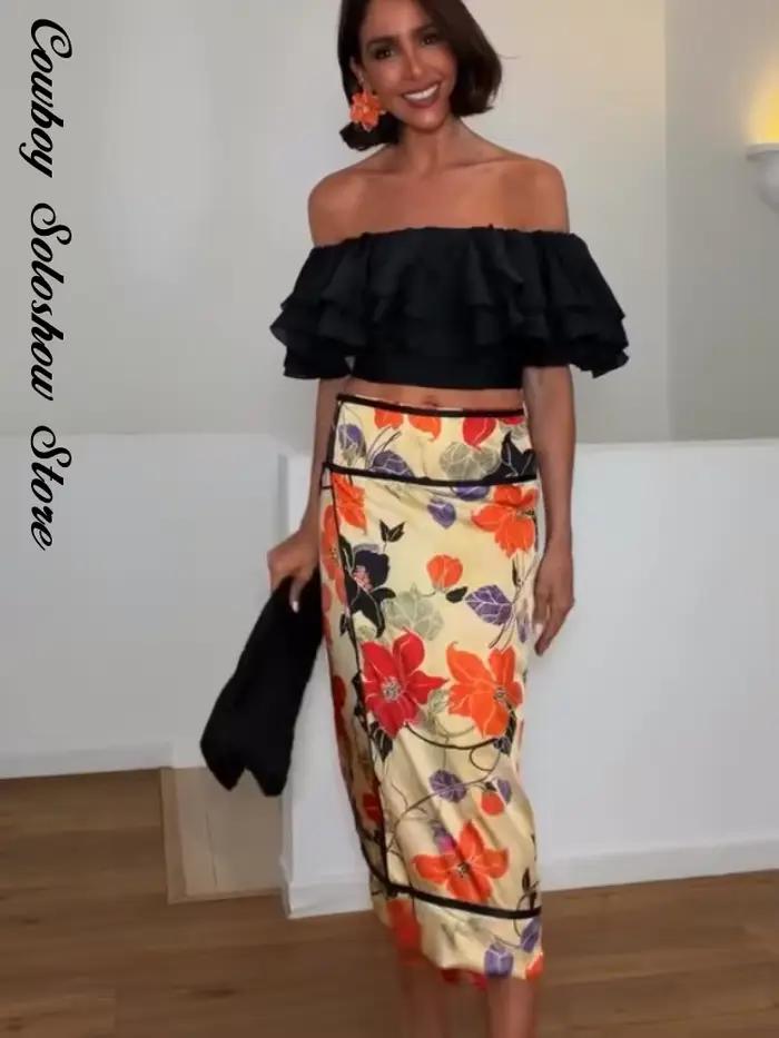 Jupe longue vintage à imprimé floral pour femme
