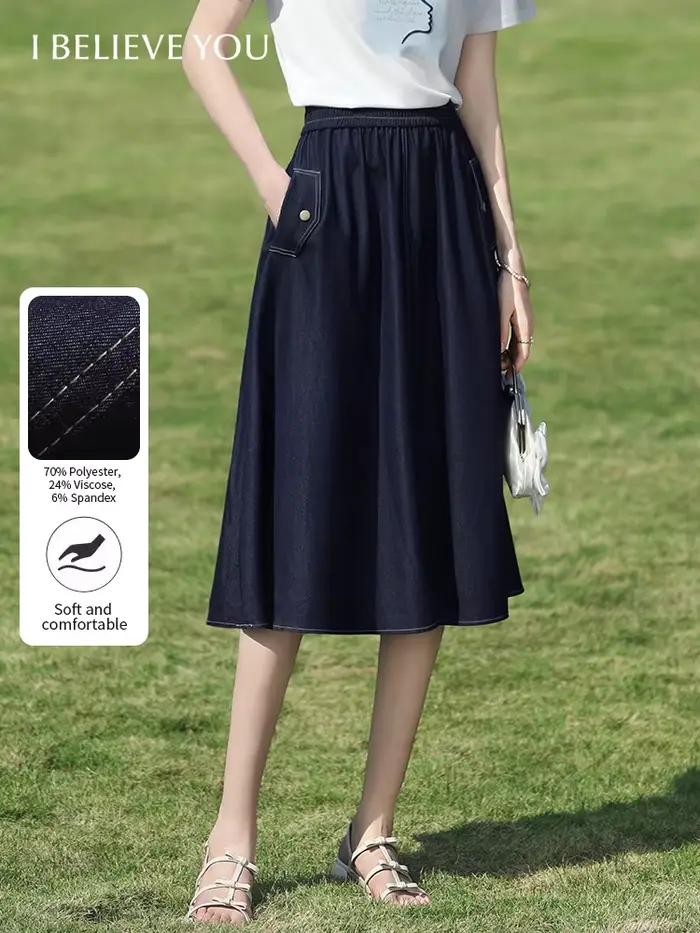 I BELIEVE YOU Jupe midi en jean bleu foncé pour femme