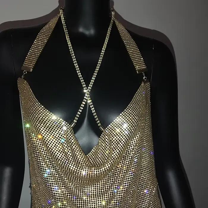 Robe dos nu en biscuits pour femmes, vêtements de boîte de nuit, licou en métal, robes de soirée longues, vêtements de plage, tempérament, automne, 2024